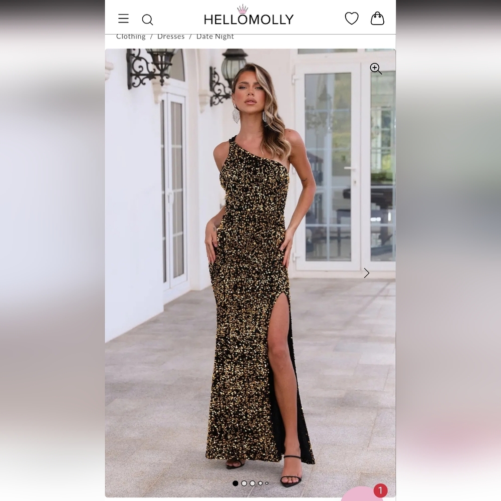 Hello Molly Black and Gold One-Shoulder Dress